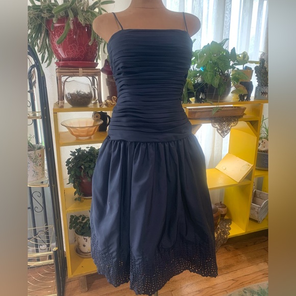 Blue Ruched Pleated Spaghetti Strap Dress - Picture 1 of 15